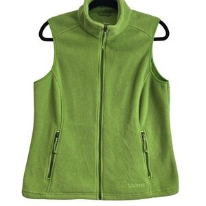 LL Bean Womens Fleece Vest‎ Lime Green Full Zip Outdoor Layer 284616 Small Reg